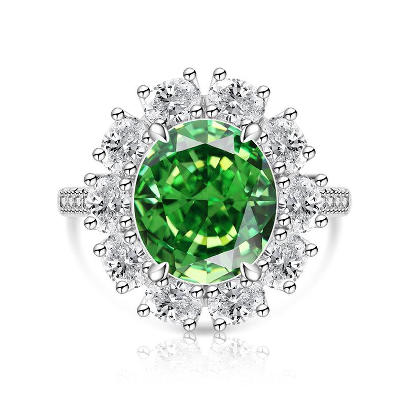 925 Sterling Silver Ice Flower Cut Sunflower Pigeon Egg Color Gem Ring Large Oval Cut High Carbon Diamond Band Women Party Jewelry
