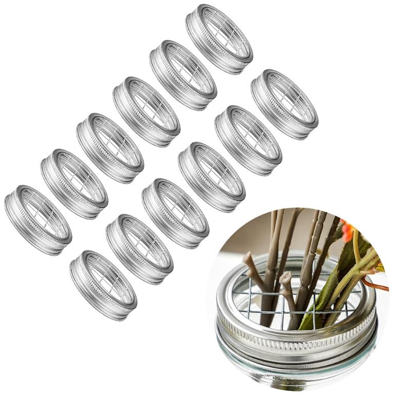 Organizer Lid Insert Flower Glass Bottle Covers Silver Lid with Straw Hole Square Grides Lid Suitable for Arrangements