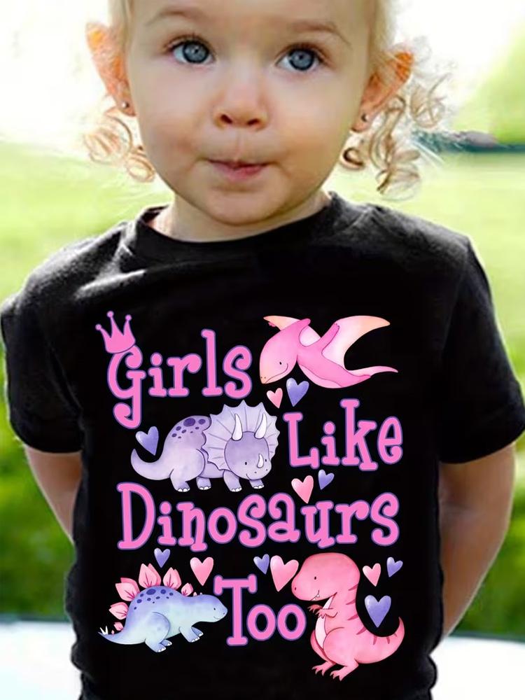 

2026 summer t shirt Cute Short-Sleeve T-Shirt for baby Girls Featuring a Dinosaur Print Perfect for Casual Wear 100 чёрный
