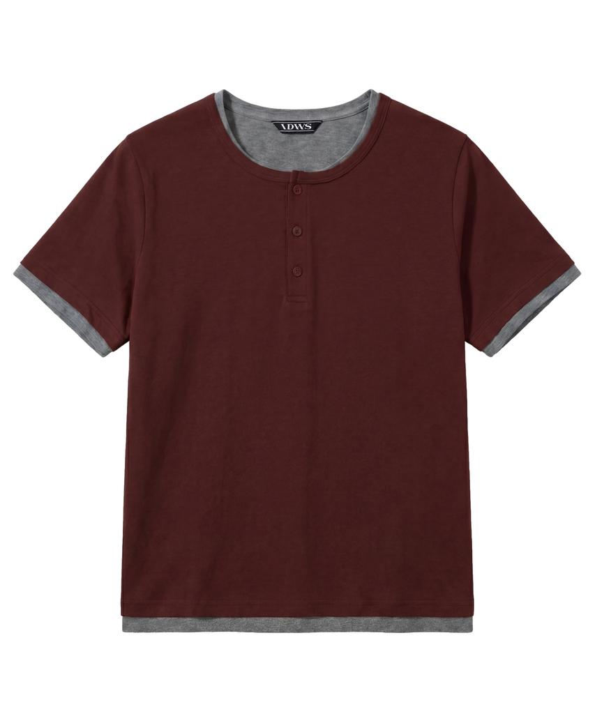 IDWS Layered Henley Neck T-Shirt Burgundy