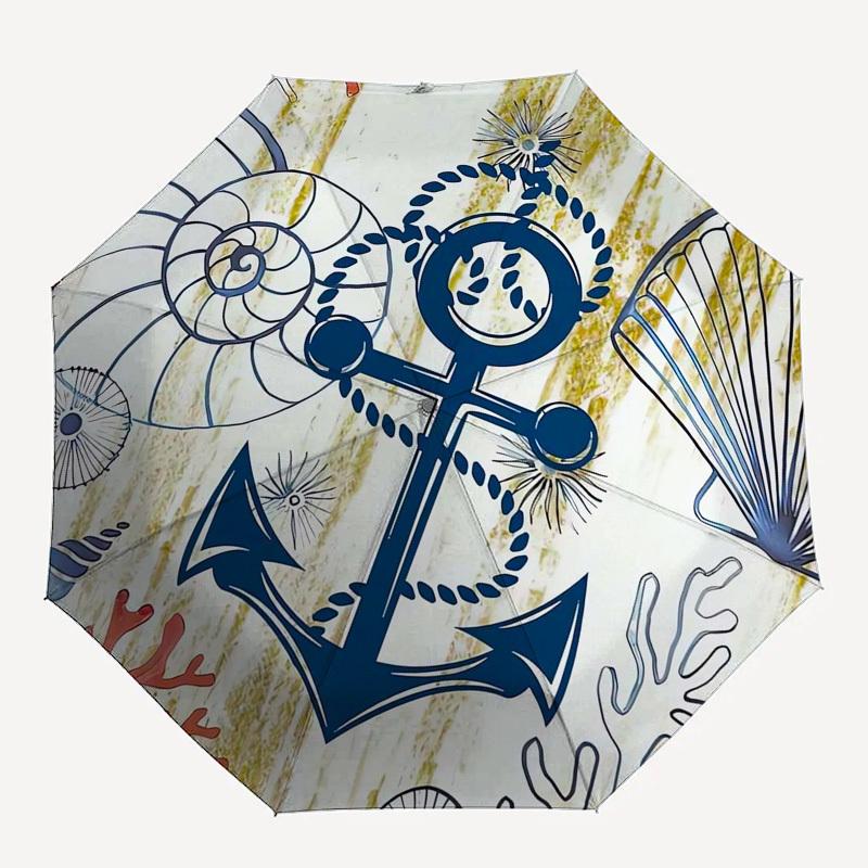 1pc Nautical Decor Anchor Seashells Umbrella with Plastic Handle,Suitable for All Seasons Umbrellaptys26061