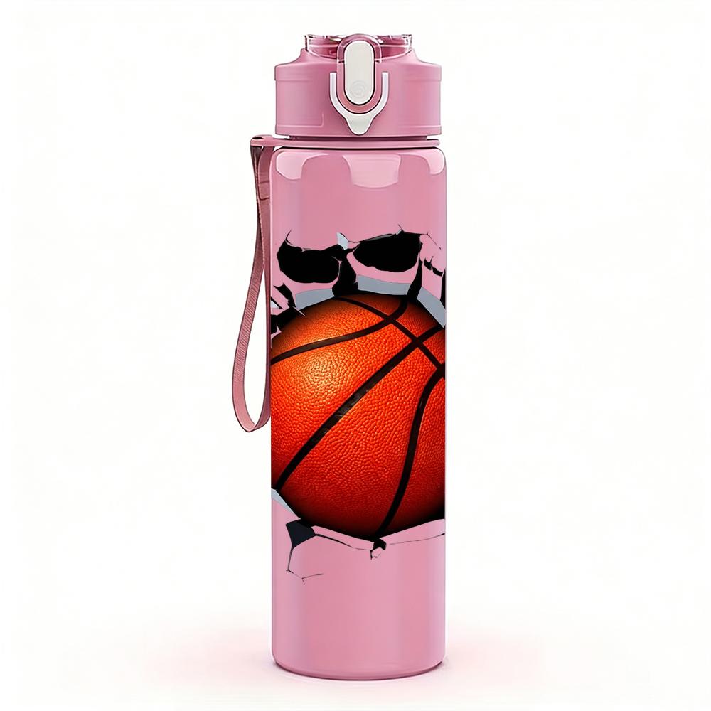 1PC Crack Wall Basketball Splash Print 750ml Color Plastic Water Bottle Leakproof Flip Straw Lid For Sports Office Home Use