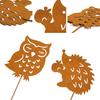 Yousheng Animal Silhouette Garden Stakes Rusty Iron Hedgehog Stakes Planter Insert Owl Squirrel Mushroom Stakes for Window Box Flower Pot Bonsai