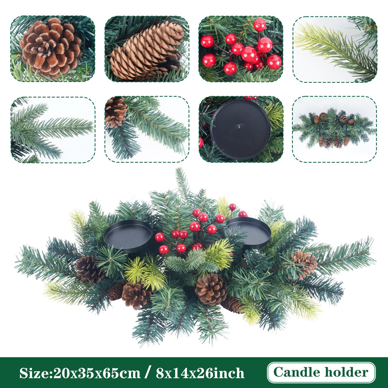 

Рождественский венок-подсвечник с подсветкой, искусственная гирлянда из ягод, рождественское украшение для стола, венок из зеленых листьев для подсвечника