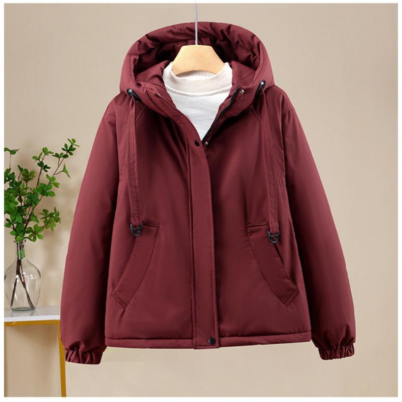Wind down cotton clothes hooded drawstring sweater jacket women's loose down thickened casual jacket jacket