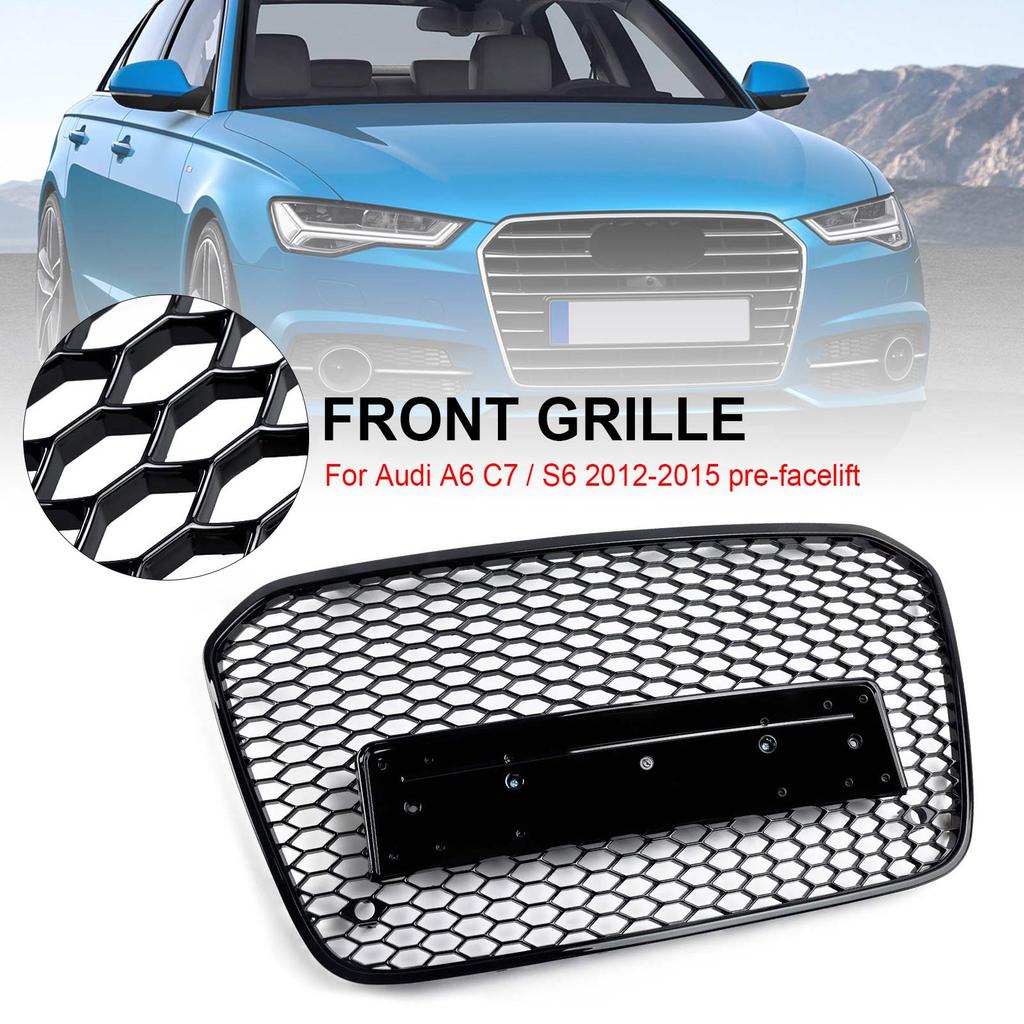 RS6 Style Honeycomb Front Bumper Grille Grill Fit A6 C7 S6 2012-2015