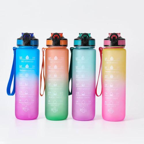 1000ml Water Bottle, Direct Drinking, Straw Bottle with Carry Handle, Large Capacity, One-Touch Gradient, Time Marker, Scale, Stylish, Lightweight, Co