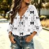 Women's Halloween Print Ruffle V-Neck Blouse with