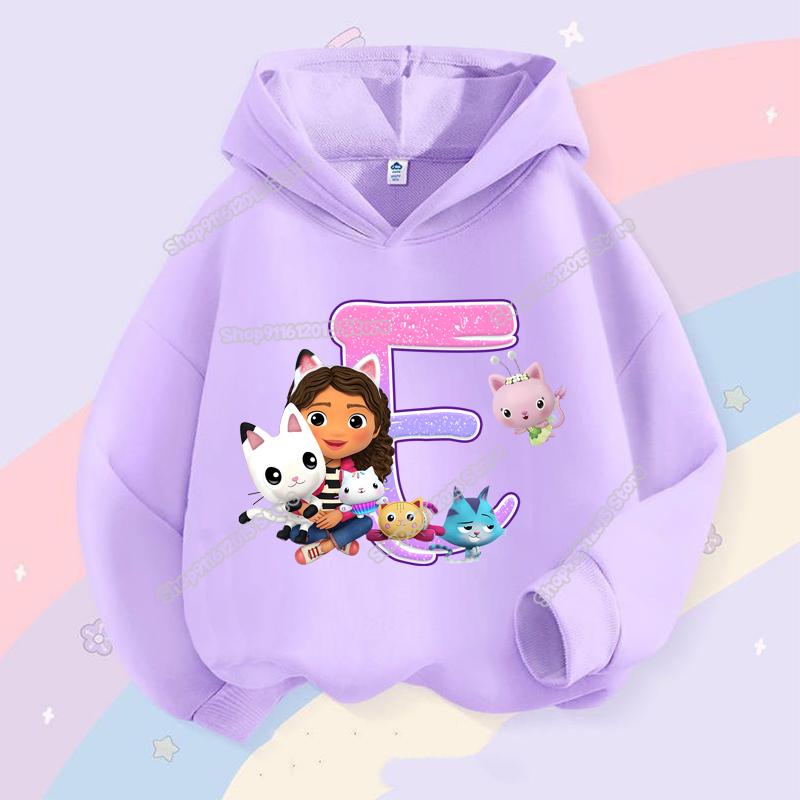 Gabby's Puppenhaus Mädchen Kapuzenpullover Niedlicher Buchstabe A-Z Kapuzenpullover Cartoon Kinder Sportbekleidung Herbst Kinder Pullover Kleinkind Kleidung 120 pink