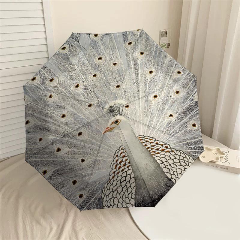 

1pc peacock white Automatic Open/Close Umbrella with Windproof, 8-Rib Sturdy Canopy, Durable Ribs, Fashionable Design1165A