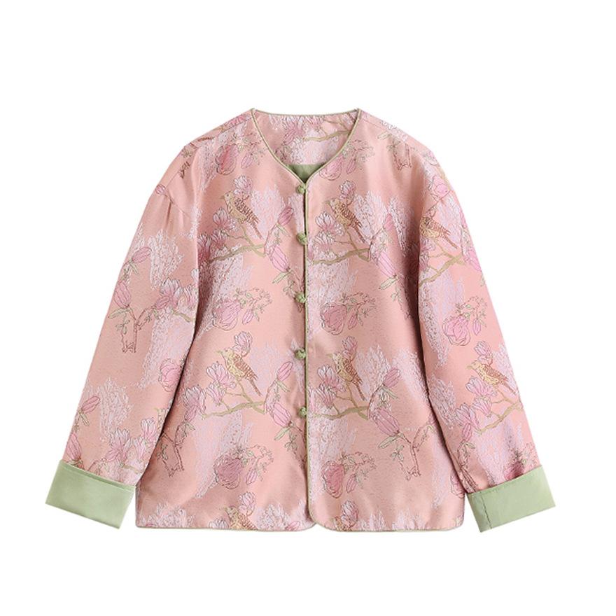 Blazer Women's Spring and Autumn Chic Unique Light Retro Jacquard Button Improved Top