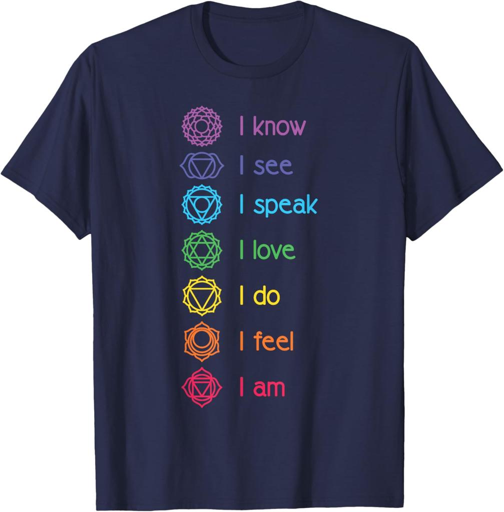 Chakra Affirmationen Ich Weiß Ich Sehe Ich Spreche Yoga Meditation Grafik T-Shirt Weiche Baumwolle Lässiges Oberteil