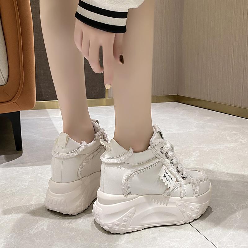 Fashion 10CM Women High Platform Sneakers New Autumn Breathable Chunky Dad Casual Shoes Thick Sole Trainers Leather Sneakers Woman