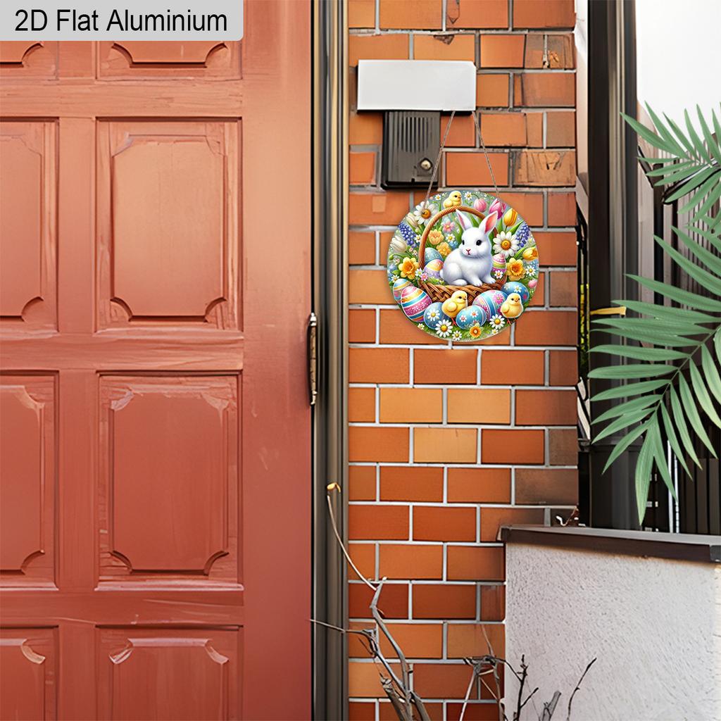 2D Flat 1pc Easter Aluminum Decoration Plaque, Easter Bunny and Eggs Sign, Easter Front Door Decor, Spring Home Decor, Perfect Gift for Friends