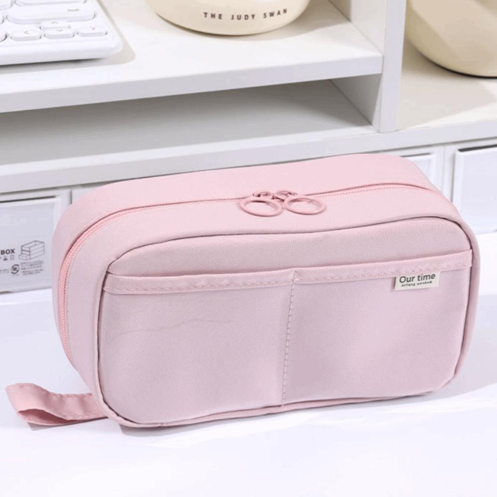 

Portable Pen Organizer Multi-functional Makeup Bag Fashion Students Stationery Bag Gifts рожевий