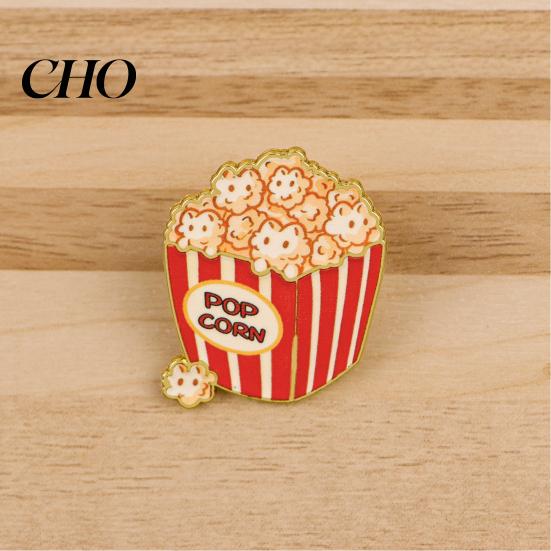 Unique Brooch Gift Cartoon Cat Popcorn Lapel Pin Cute Food Series for Bags Jackets with Interesting Design & Backpacks Zinc Alloy Rust-Proof