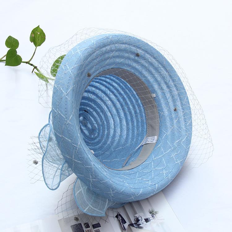 European and American lace mysterious mesh crimped top hat elegant diamond bow sun hat women's summer fashion sun hat