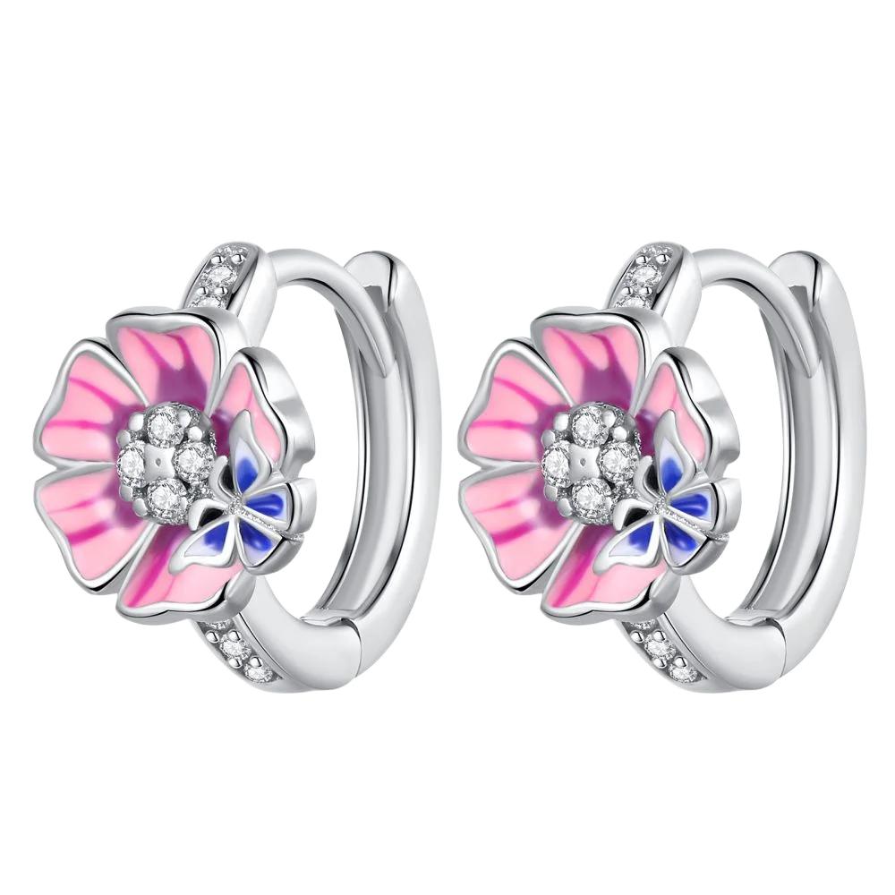 925 Silver Cute Shiny Stud Earring Bow Flower Unicorn Heart Shell Feather Fit Fashion Fine Jewelry Gift for Women