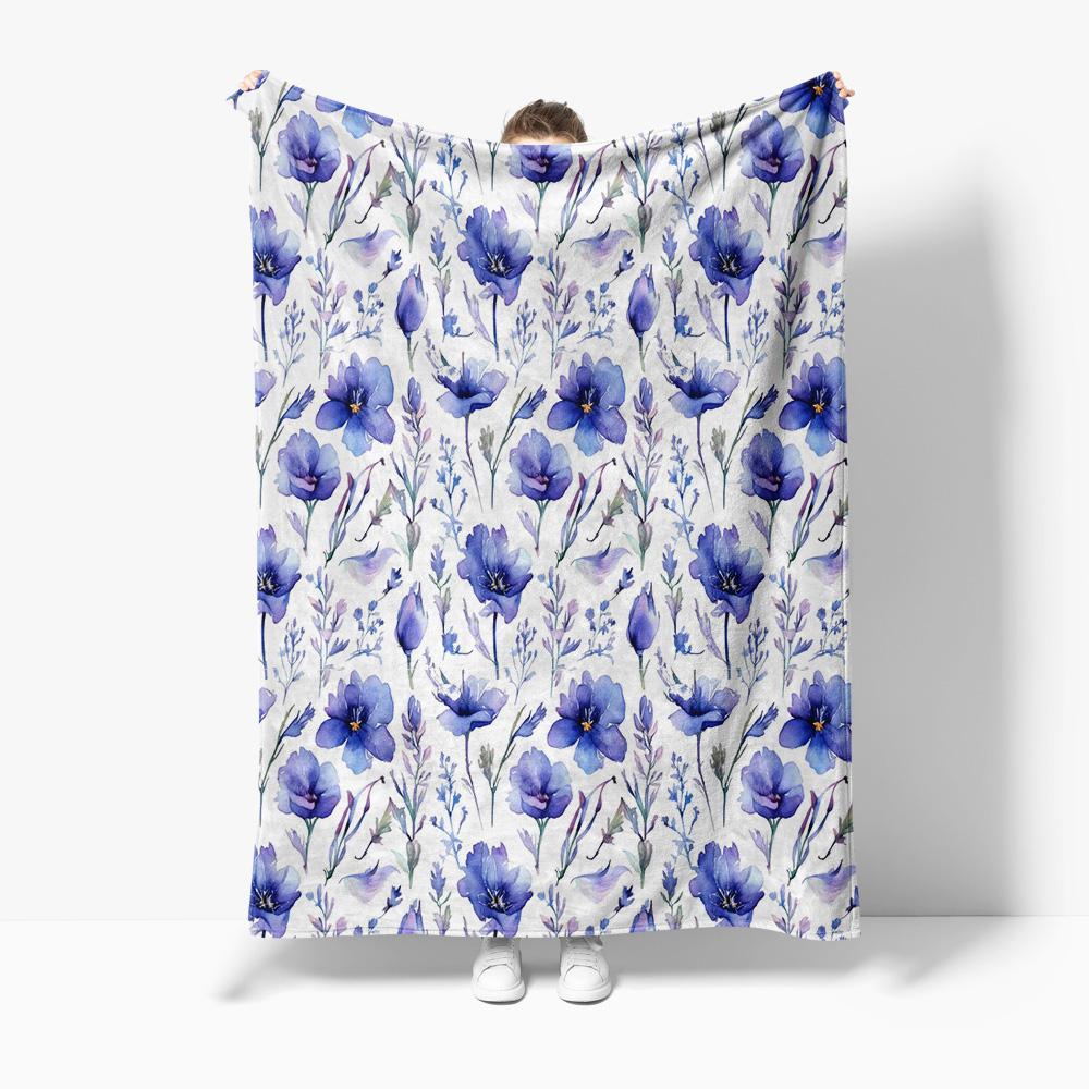 

Watercolor Floral Fleece Blanket Soft Warm Throw Blanket for Sofa Bed Living Room Bedroom Decorative Gift 75x90cm