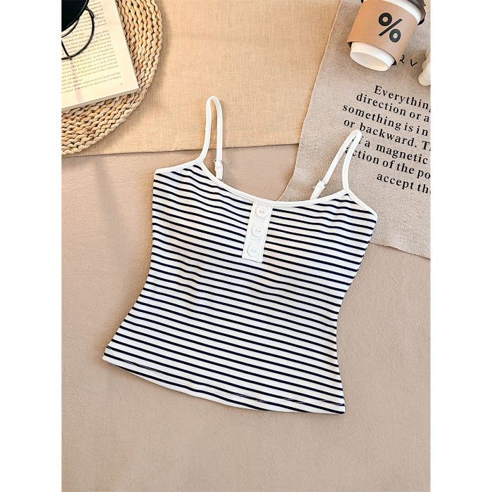 Thai Spice Girl Sexy Blue and White Striped Suspender Vest Women's Summer Unique and Beautiful Super Good-looking Sleeveless Off-Shoulder Top