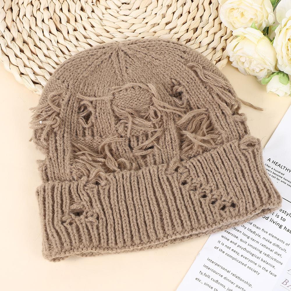 Warm Women Men Winter Beanies Hats Gothic Hole Street Punk Knitted Bonnet Caps Fashion Keep Warm Skullies Beanies Hats