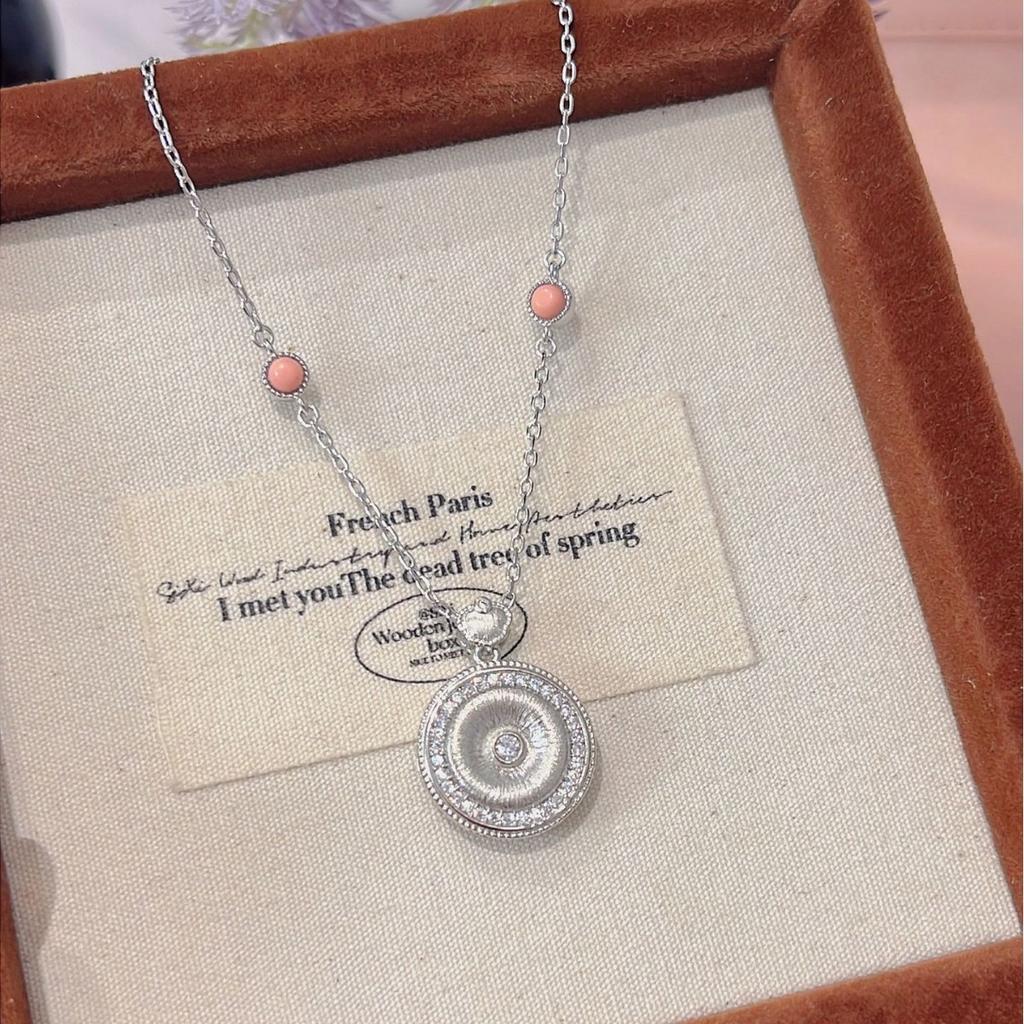 Full Diamond Brushed Ruyi Donut Necklace Double Sided Pull Premium Light Luxury Design Collarbone Chain