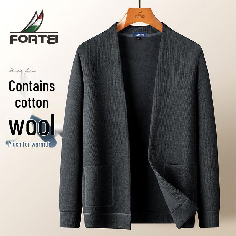 Futing Men s Fleece-Lined Wool Blend Knit Jacket 3XL
