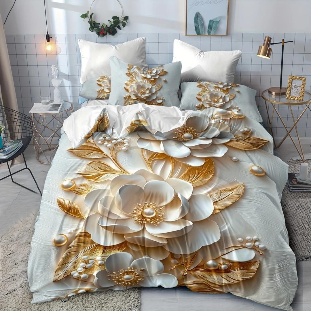 

3D Embossed Printed Duvet Cover Queen King Size Hd Printed Bedding Set Room Decoration Exquisite Luxury Quilt Cover 3 Pcs EU Single(135x200cm)