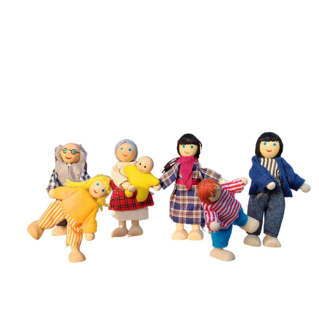 Plaid Handmade Fabric & Wood Grid Doll Figurines – Cute Mini Ornaments for Playhouse Decor