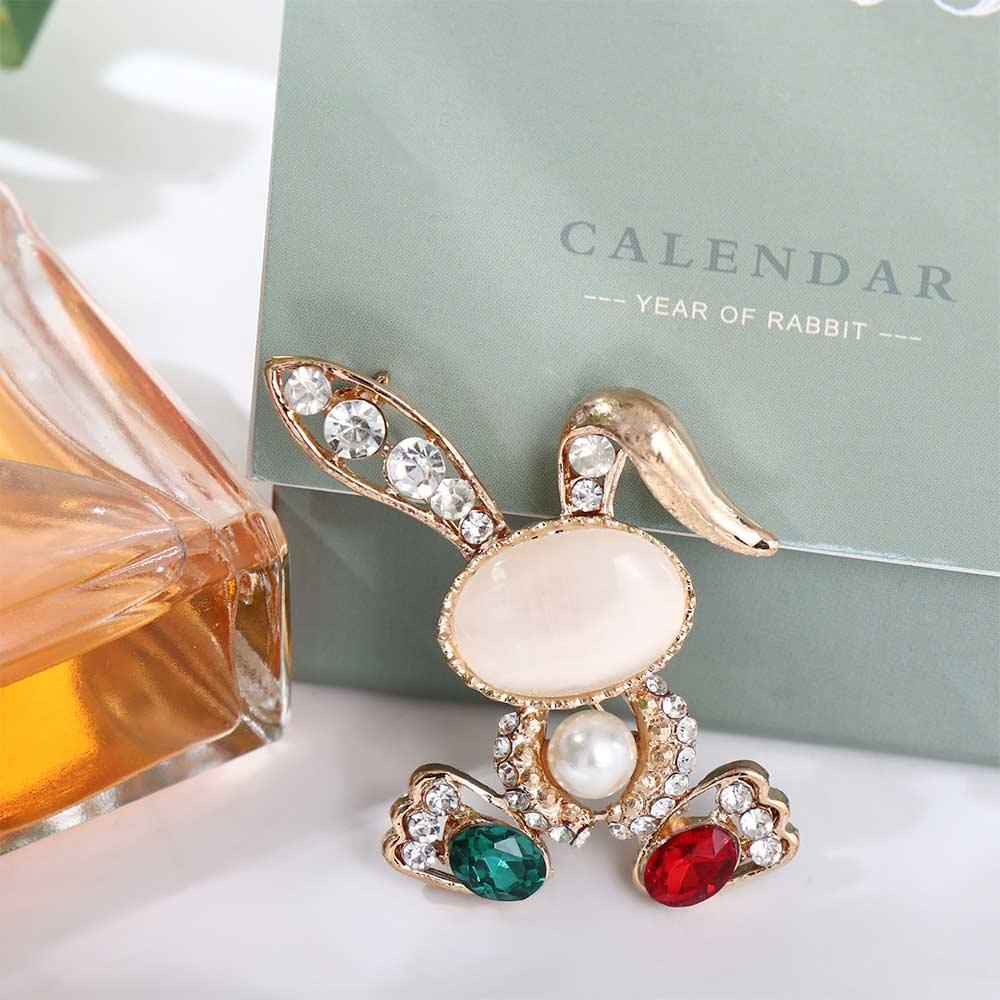 For Women Animal Exquisite Rabbit Brooch Suit Accessories Rhinestone Pins Korean Style Brooch