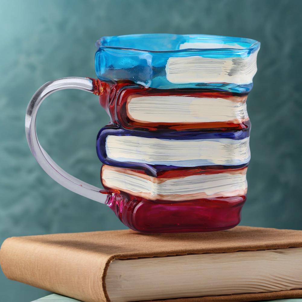 Painted Book Mug Novelty 3D Colored Book Glass Cup Decorative Colorful Book Water Cup for Kitchen Drinkware