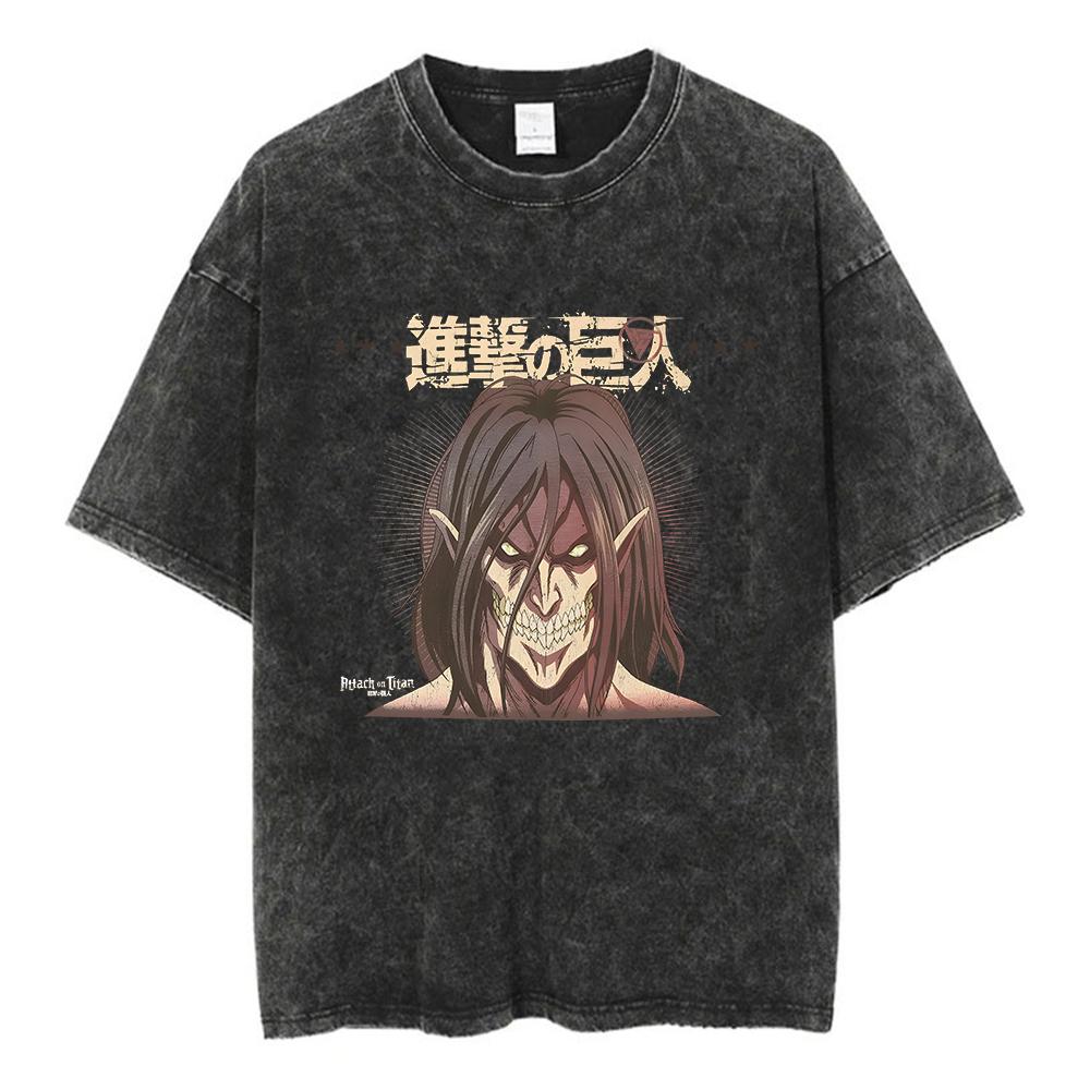 Anime Attack on Titan Syre T-skjorte Bomull Kort Ermet Trykt Streetwear Vintage Vasket T-skjorter Menn Harajuku Manga Grafisk
