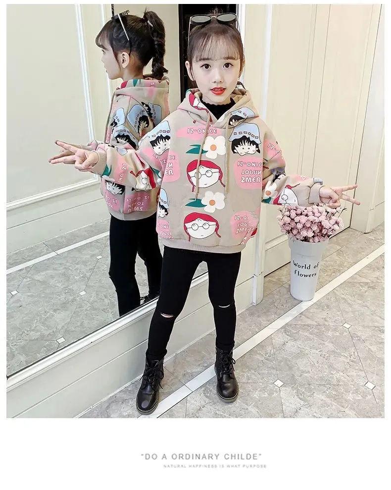 Girls' Cartoon Fleece Hooded Sweatshirt - Autumn/Winter 2025 Kids' Fashionable Thick Top