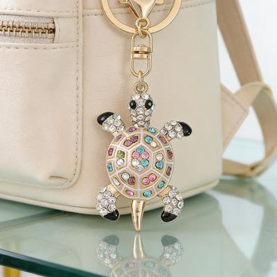 Cute Turtle Shape Rhinestone Keychain Sparkling Faux Crystal Bag Charm for Purse Handbag Accessory Gift for Women Girls