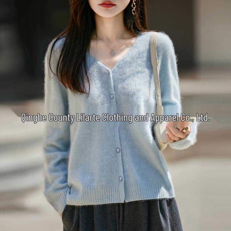 Korean Style V-neck Wool Knit Cardigan for Women - Autumn & Winter Fashion Sweater
