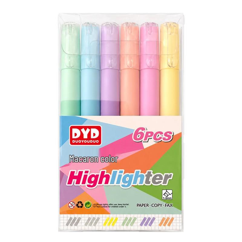 6-Color DYD Fluorescent Highlighter Set: Line Markers for Notes, Student Planners, and Drawings