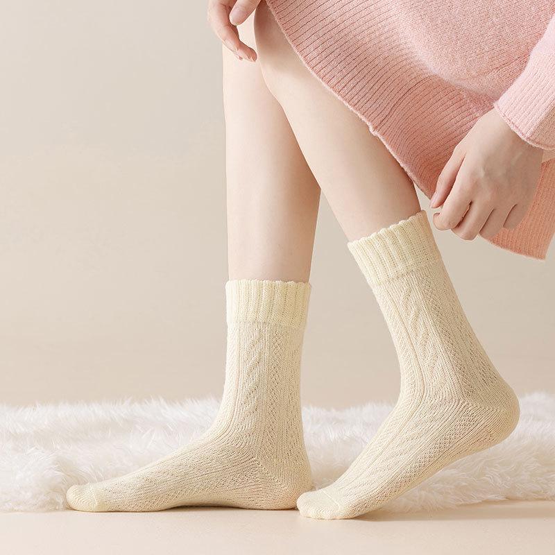 Dámské silné vlněné ponožky v japonském stylu - Hřejivé, útulné, vysoké bavlněné zimní ponožky
