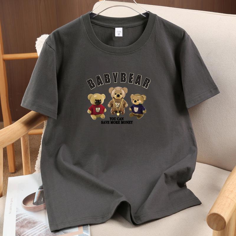 Unisex American Style Bear Print Cotton Casual T-shirt
