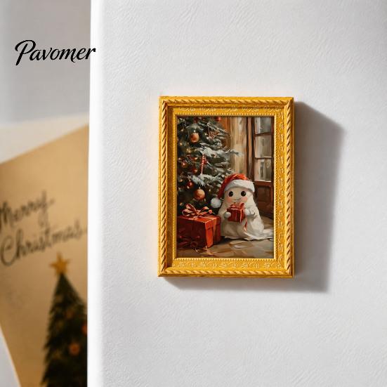 Decorative Magnets for Metal Surfaces Small Fridge Picture Frame, Funny Ghost Pattern Magnetic Vintage Photos Mini Gold Frame Refrigerator Kitchen