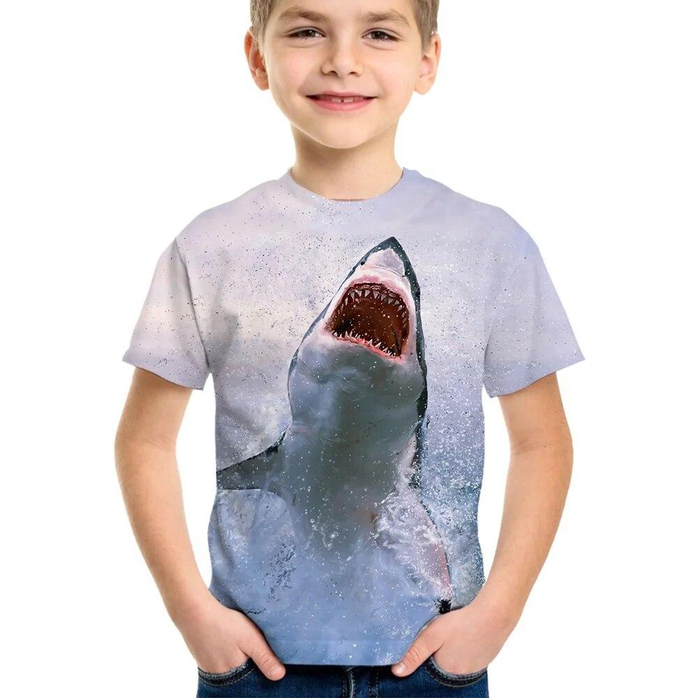 Shark Tshirt Kids Clothes Summer Animals Blue Sea T-Shirt For Boy Tee Shirt Children Top 2026 Short Sleeve 3d Print Girls Tees