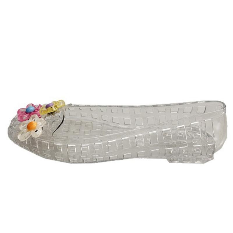 Jelly shoes women's new shallow single shoes crystal shoes square head cool slippers lazy one pedal adult