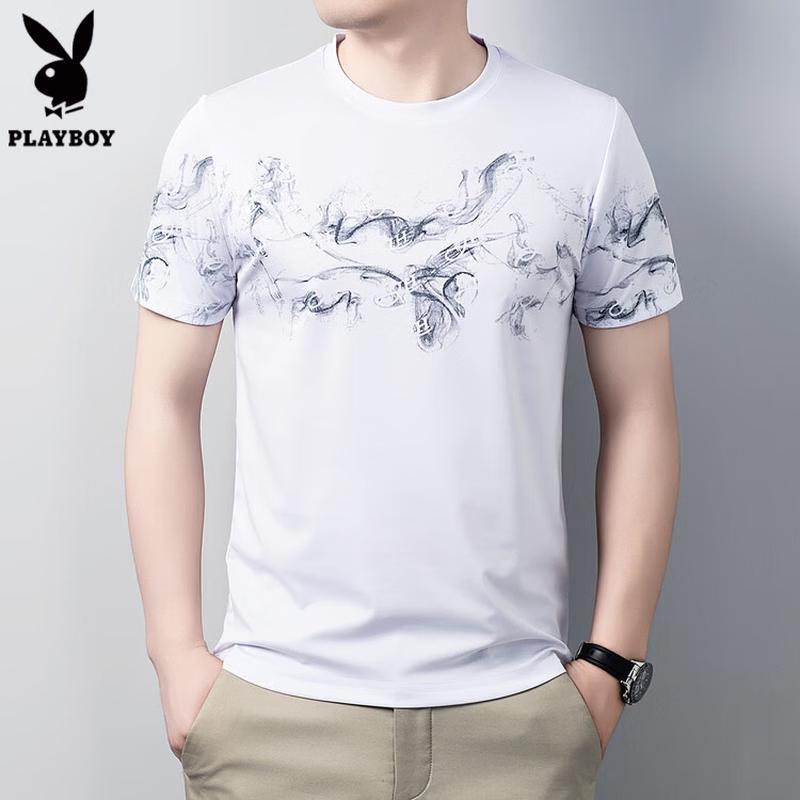 PLAYBOY Men s Summer Silk Blend Short Sleeve Round Neck T-Shirt XL
