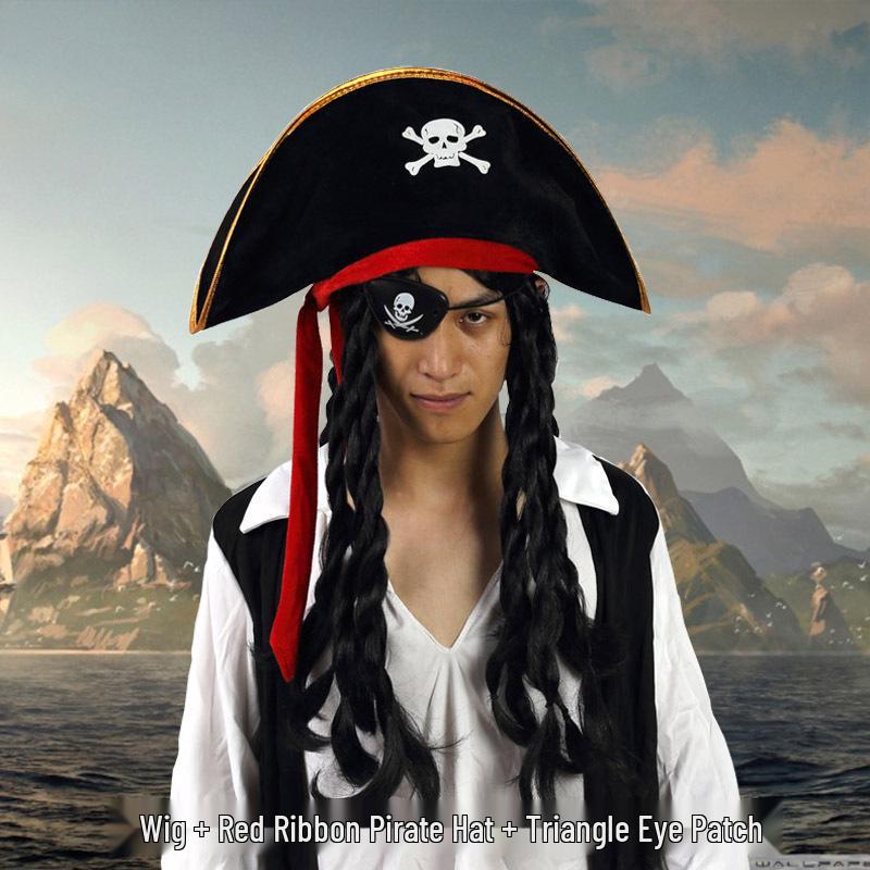 Set Costume da Pirata: Parrucca, Benda sull'occhio e Cappello Oggetti di scena per Halloween