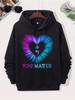Men'S Semicolon Heart You Matter Graphic Pullover Hoodie Black Mental Health Awareness Casual Daily Sweatshirt.
