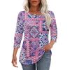 Women's Casual Round Neck Loose Three-Quarter Sleeve Top Blouse