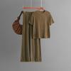 Summer Casual Fashion Versatile Round Neck Solid Color Short-sleeved Loose Knitted Hollow Wide-leg Pants Two-piece Set