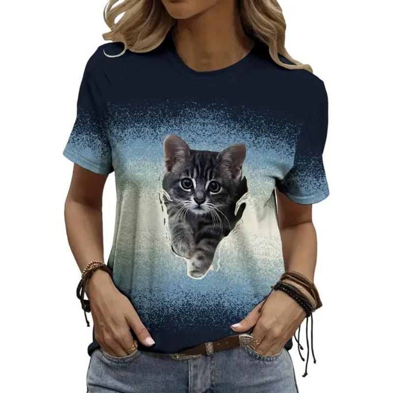 

Loose Summer Fashion Versatile Round Neck Short Sleeved Temperament Women s T-shirt Top Simple Animal Print Shirt 6xl