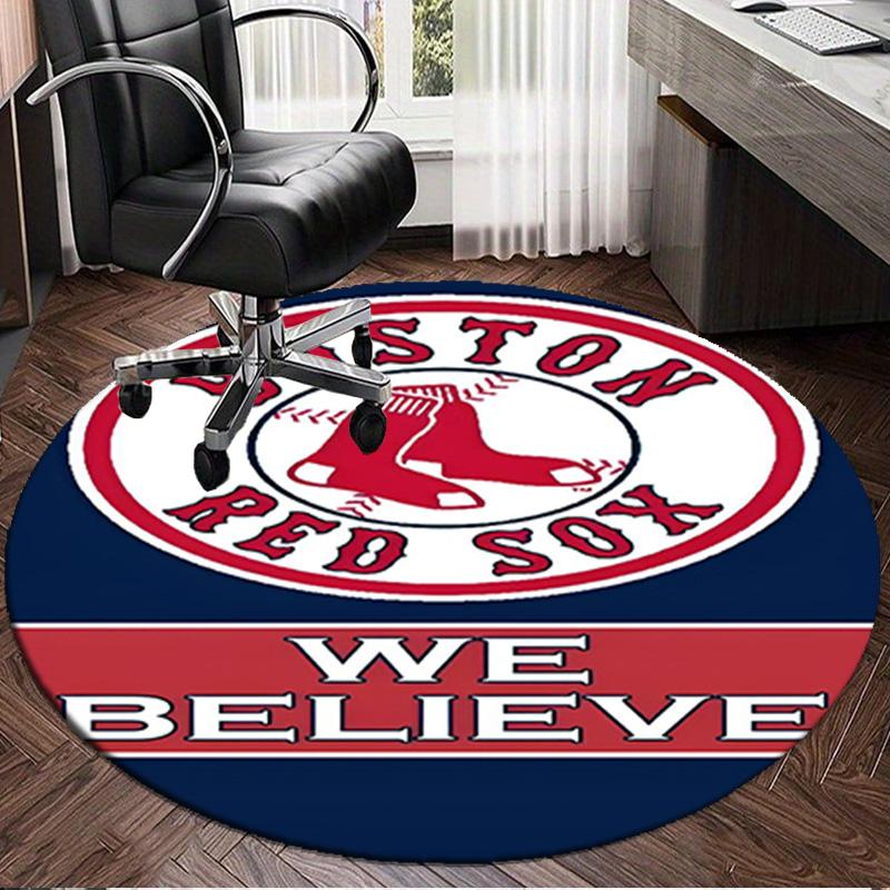 1PC Boston Sox hockey Round Rug, Non-slip Chair Mat, Home Decor, Circle Carpet Perfect for Office, Bedroom, Living Room,Christmas gift