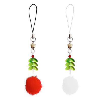 Weihnachtsbaum-Handy-Lanyard mit Acryl-Blätter-Design, Perlenverzierungen, Handy-Hängeanhänger für Feiertagsdekorationen