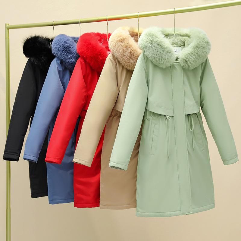 Parka de Felpa Gruesa de Invierno para Mujer Abrigo Largo Holgado con Cuello Grande de Piel